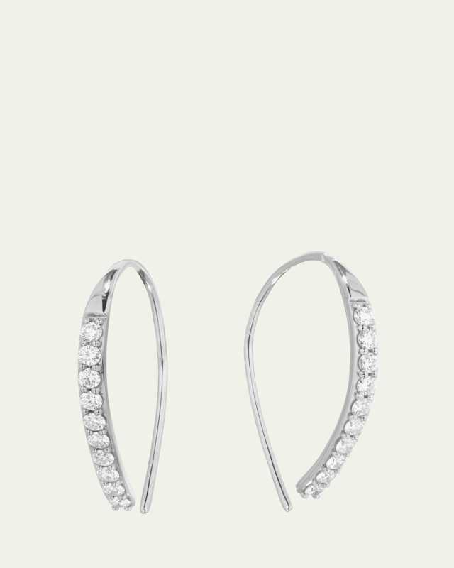 14K White Gold Flawless Small Diamond Hooked on Hoop Earrings
